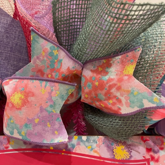 “Welcome” wreath - happy colorful 24” super full wreath! Very luxe ribbons! - Picture 8 of 8